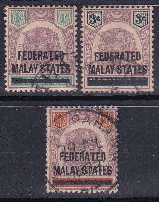 Malaysia Federated states 1900 overprinted (T1) part set , used                (SG 1,3,5 , CV £66)