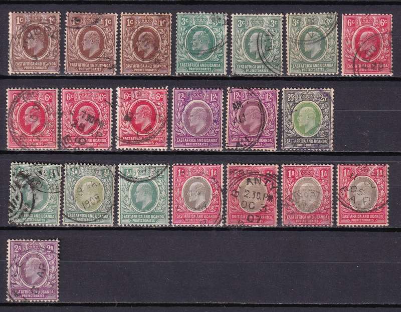 British East Africa and Uganda Protectorate 1904> KE part sets, used              (SG 17>,)