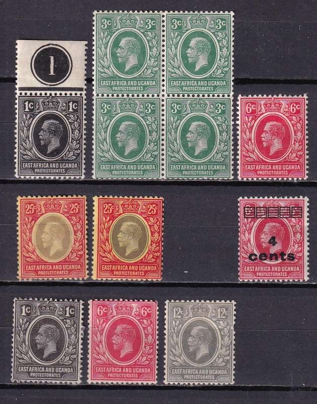 British East Africa and Uganda Protectorate 1912 , 1919 & 1921 KG V Part sets , M/H      (SG 44> )
