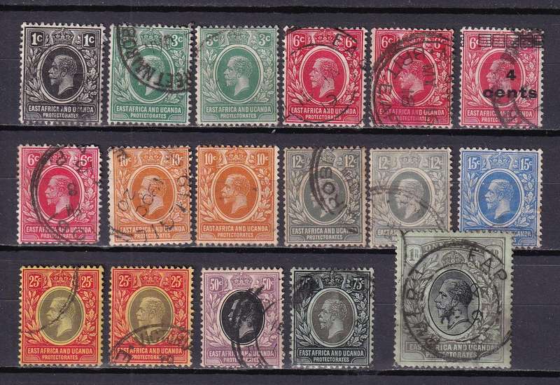 British East Africa and Uganda Protectorate 1912> KG V part sets, used              (SG 44>,)