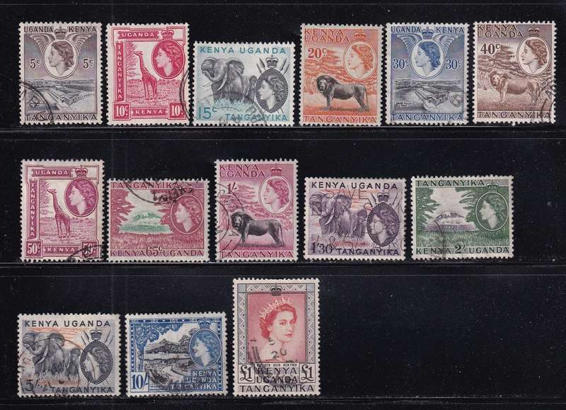 Kenya Uganda Tanganyika (KUT) 1954-59 QE complete set , used             (SG 167-180, CV £32)