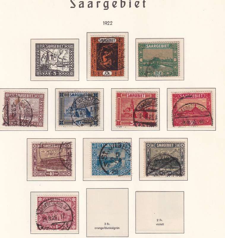 Germany SAARGEBIET 1922 part set, used       ( Preprinted page not included)