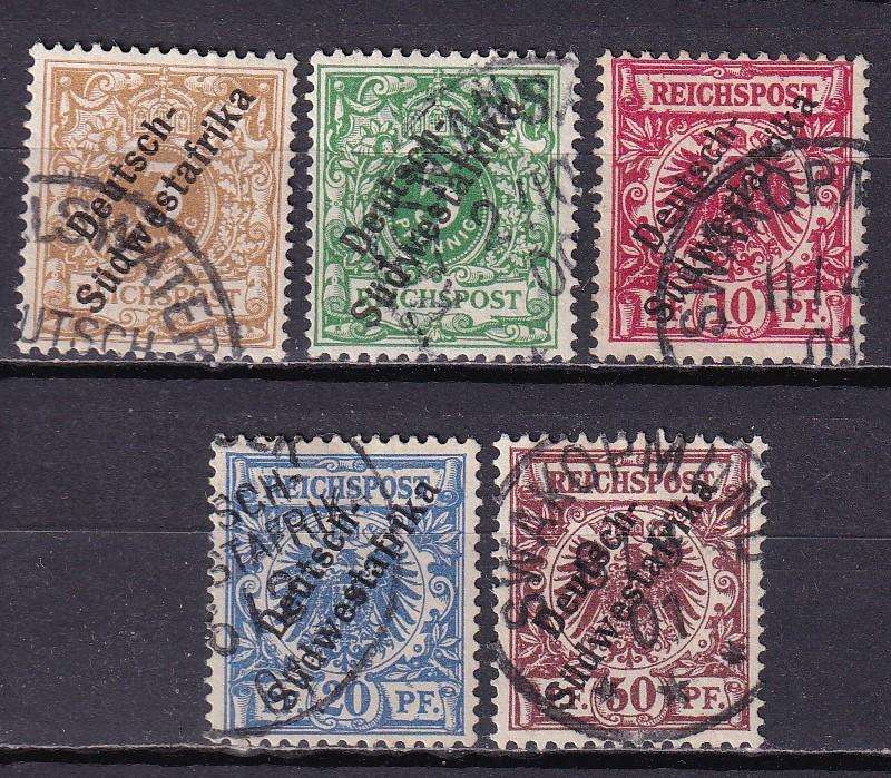 German South West Africa 1898 part set on Germany stamps, used      (SACC 7> , CV R985)