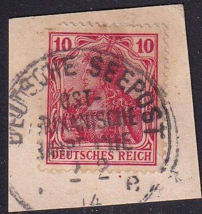 German South West Africa 1914 10pf OST-DEUTSCHE SEEPOST on germania issue, used
