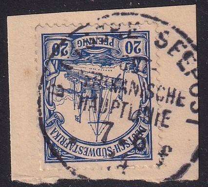 German South West Africa 1914 20pf OST-DEUTSCHE SEEPOST on germany issue, used
