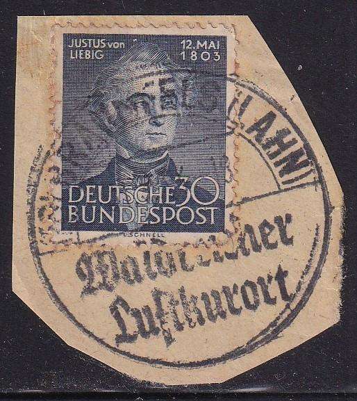 Germany (West) 1953 Liebig 30pf blue , used on piece           (SG 1092, CV £22)