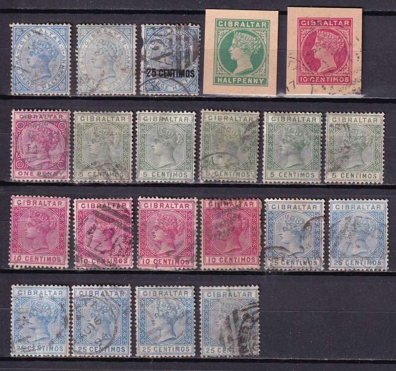 Gibraltar 1886> QV postmark lot (CA) , used