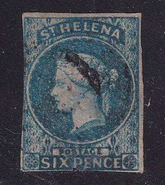 St Helena 1856 QV 6d blue imperforated , used            (thin, SG 1, CV £180)