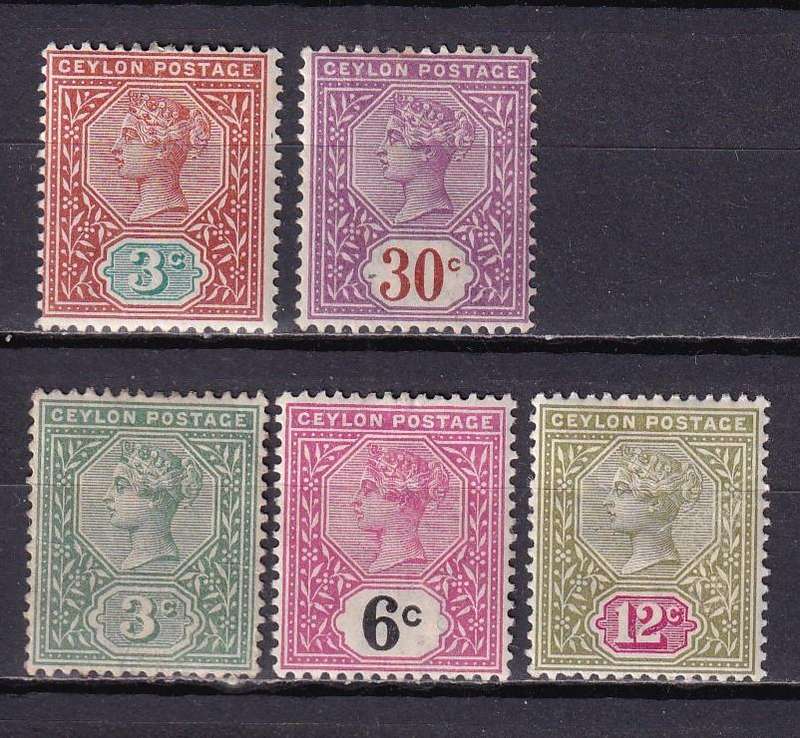 Ceylon 1893> QV part sets, (CA), M/H                (SG 245>, CV £27)