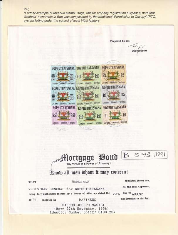 Bobhuthatswana 1988 Arms revenues on deed, used             (BF 1>, CV £120)