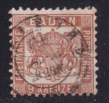 Germany BADEN 1862 9k brown, used       ( Crease, SG 34, CV £15)
