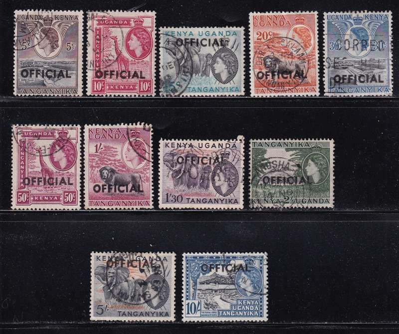 Kenya Uganda Tanganyika (KUT) 1959 QE OFFICIAL part set to 10s , used             (SG O1>)