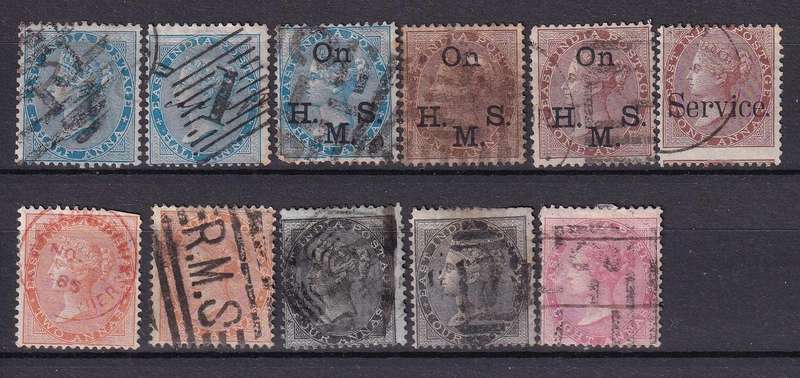 India 1865 QV part sets most (W13) including 8d, used        ( SG 54>, CV +£100)