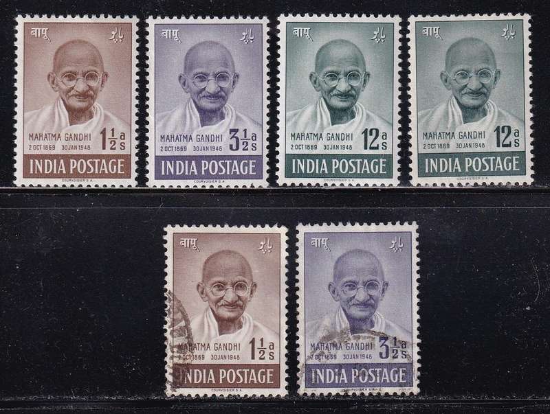 India 1948 Gandhi Independence part set, M/H & used          (SG 305-307, £75)