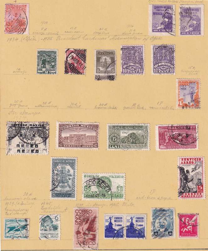 South America (Mexico, Guatemala, Costa Rica, Haiti, Colombia) lot used on 11 scans (stamp adherence