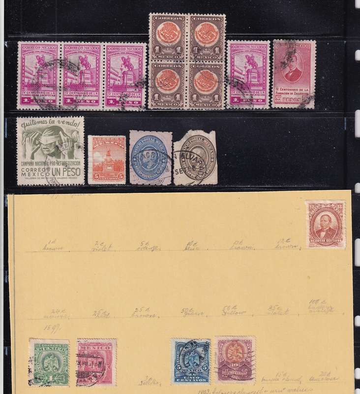 South America (Mexico, Guatemala, Costa Rica, Haiti, Colombia) lot used on 11 scans (stamp adherence