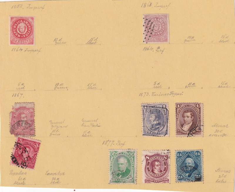 Argentina 1858 > part sets, used                   ( 12 SCANS, some stamp adherence to pages)