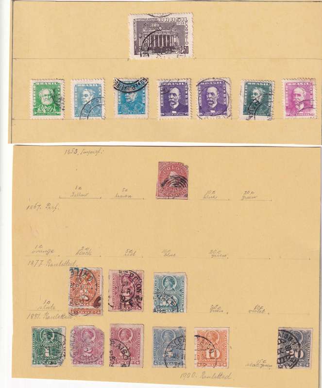 Brazil & Chile 1850> part sets, used              (12 x scans, some stamp adherence to pages)