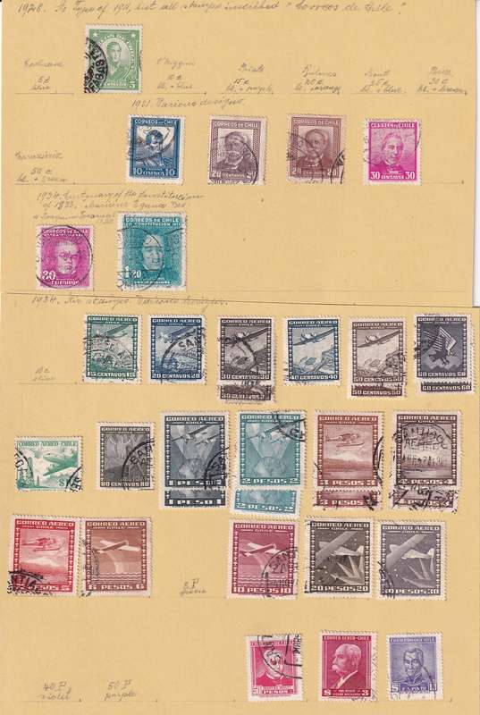 Brazil & Chile 1850> part sets, used              (12 x scans, some stamp adherence to pages)