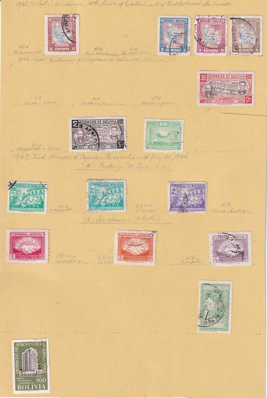 South America (Bolivia, Cuba, Dominica, Colombia,Peru) lot used on 11 scans (stamp adherence
