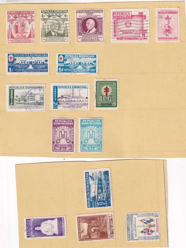South America (Bolivia, Cuba, Dominica, Colombia,Peru) lot used on 11 scans (stamp adherence