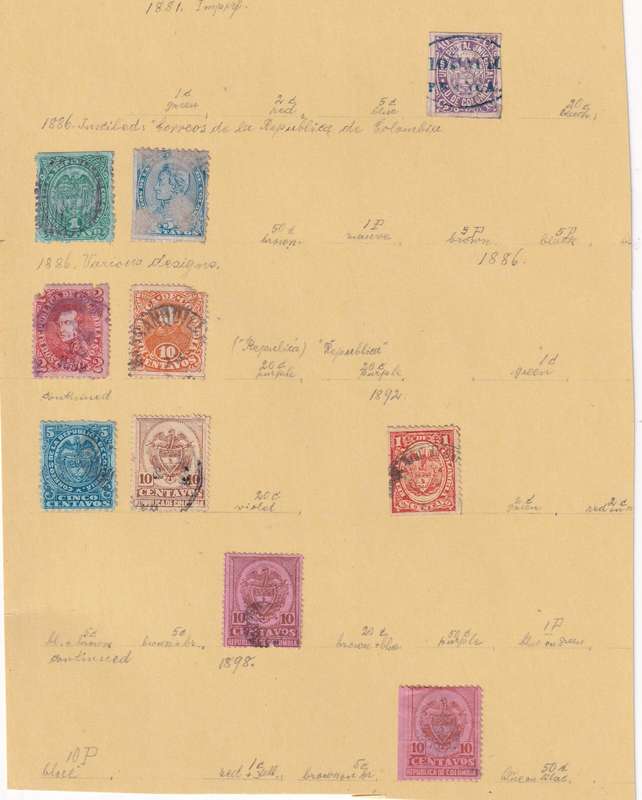 South America (Bolivia, Cuba, Dominica, Colombia,Peru) lot used on 11 scans (stamp adherence