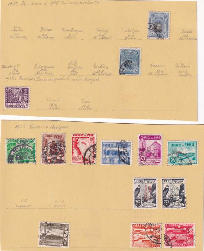South America (Bolivia, Cuba, Dominica, Colombia,Peru) lot used on 11 scans (stamp adherence