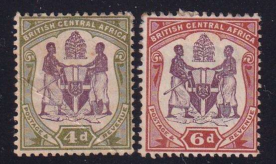 Nyasaland British Central Africa 1901 part set (CA) , M/H      (SG 57e, 58,CV £22)