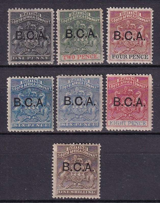 Nyasaland British Central Africa 1891-95 part set overprinted B.C.A. , M/H     (SG 1-7, CV £149 )