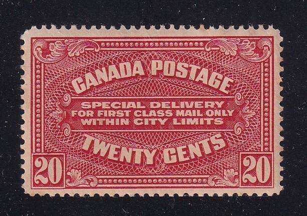 Canada 1922 Special delivery 20c carmine red , M/H             (gum toning,SG S4, CV £40)