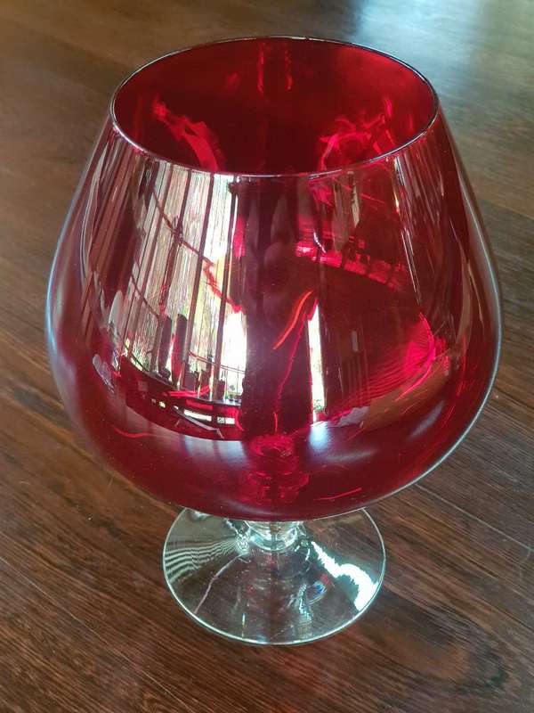 Vintage Table Large Hand Blown Ruby Red Goblet.