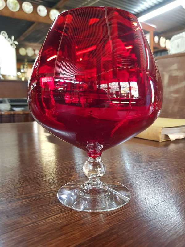 Vintage Table Large Hand Blown Ruby Red Goblet.