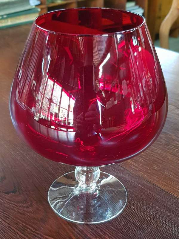 Vintage Table Large Hand Blown Ruby Red Goblet.