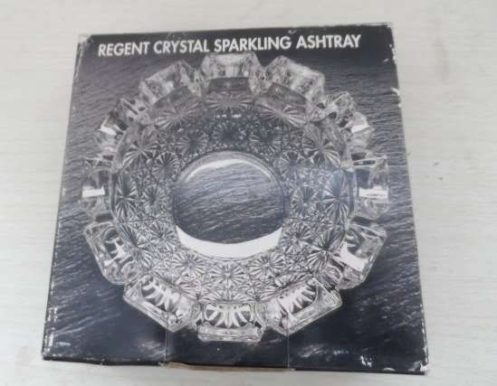LEAD CRYSTAL ASHTRAY , VINTAGE REGENT CLEAR CUT ,SPARKLING, LEAD CRYSTAL ASHTRAY