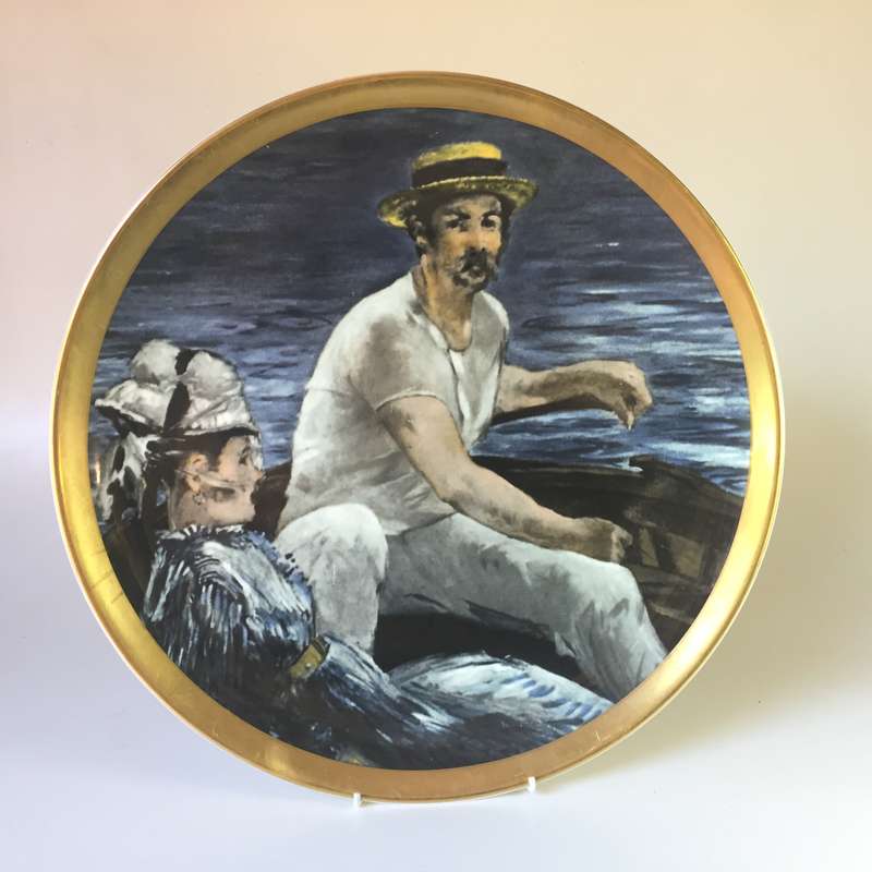 CROWN STAFFORDSHIRE  CABINET / DISPLAY PLATE 'EDOUARD MANET- EN BATEAU '   27 cm. / 10 3/4 ins. diam