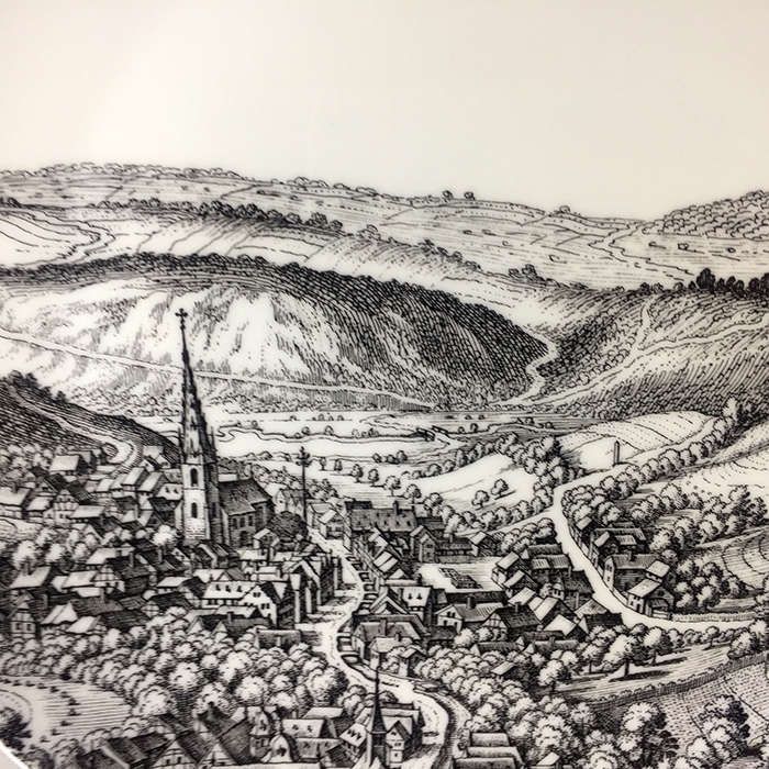 UHLENHORST, CABINET / DISPLAY PLATE ' LANGEN SCHMALBACH ' 28 cm. / 11 ins. diam. monochromatic scene