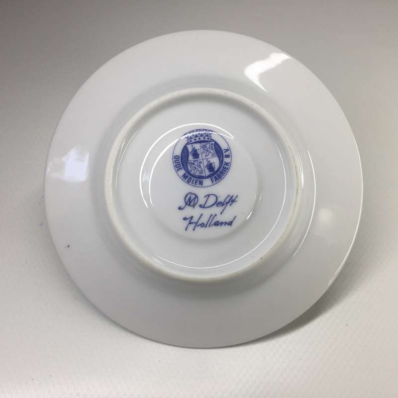 DELFTS OUDE MOLEN FABRIEK PORCELAIN COFFEE DUO     WINDMILL AND YACHTS ON CANAL PANORAMIC SCENE