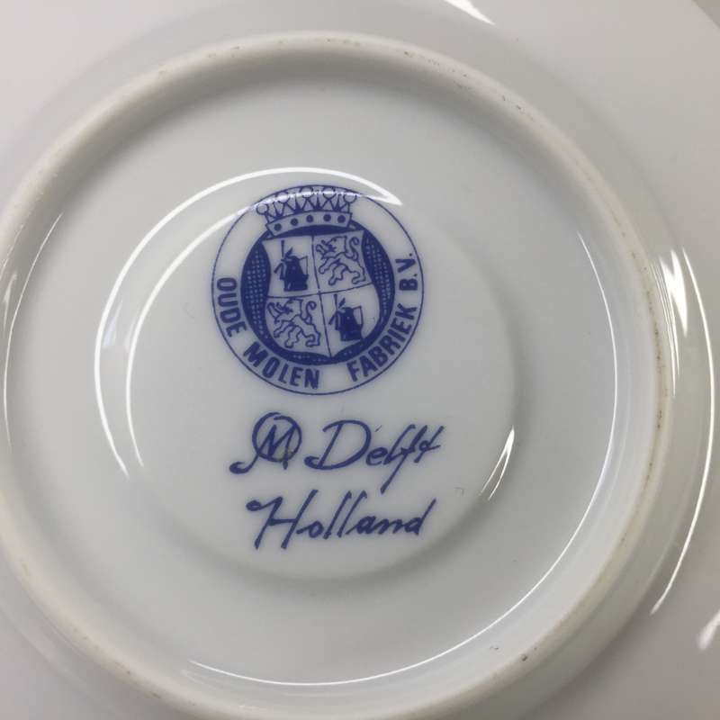 DELFTS OUDE MOLEN FABRIEK PORCELAIN COFFEE DUO     WINDMILL AND YACHTS ON CANAL PANORAMIC SCENE