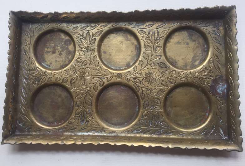 SOLID VINTAGE 1960,s BRASS,  RECTANGULAR , SHERRY / PORT GLASS TRAY