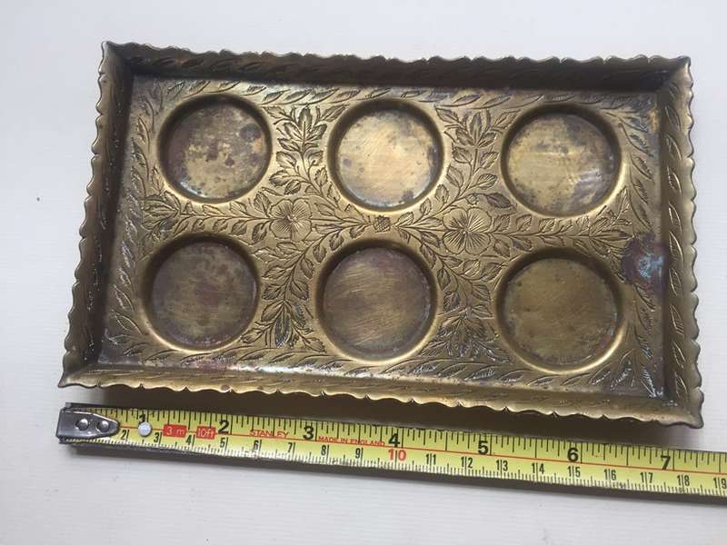 SOLID VINTAGE 1960,s BRASS,  RECTANGULAR , SHERRY / PORT GLASS TRAY