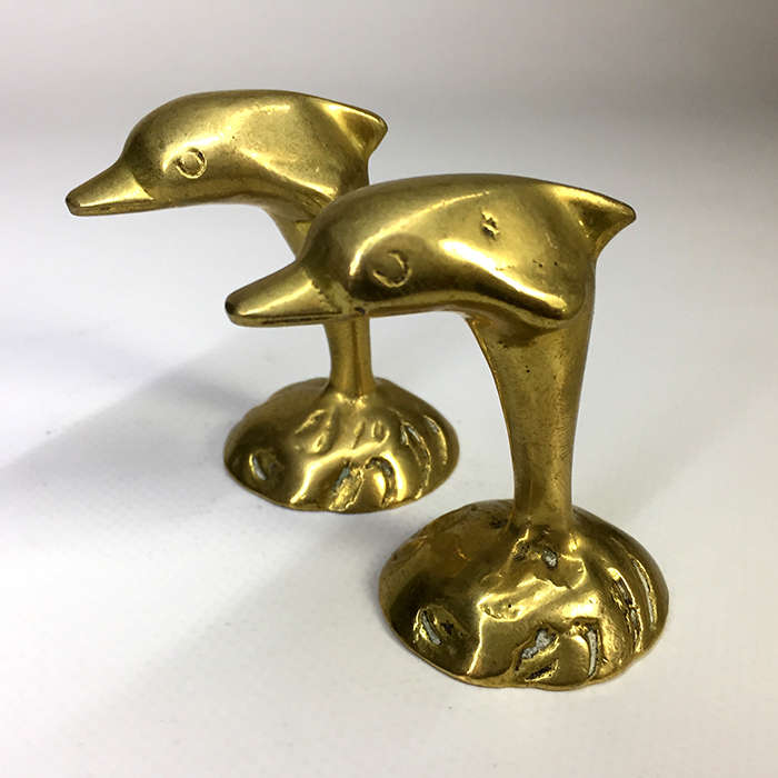 SOLID BRASS PAIR OF ORNAMENTAL DOLPHINS