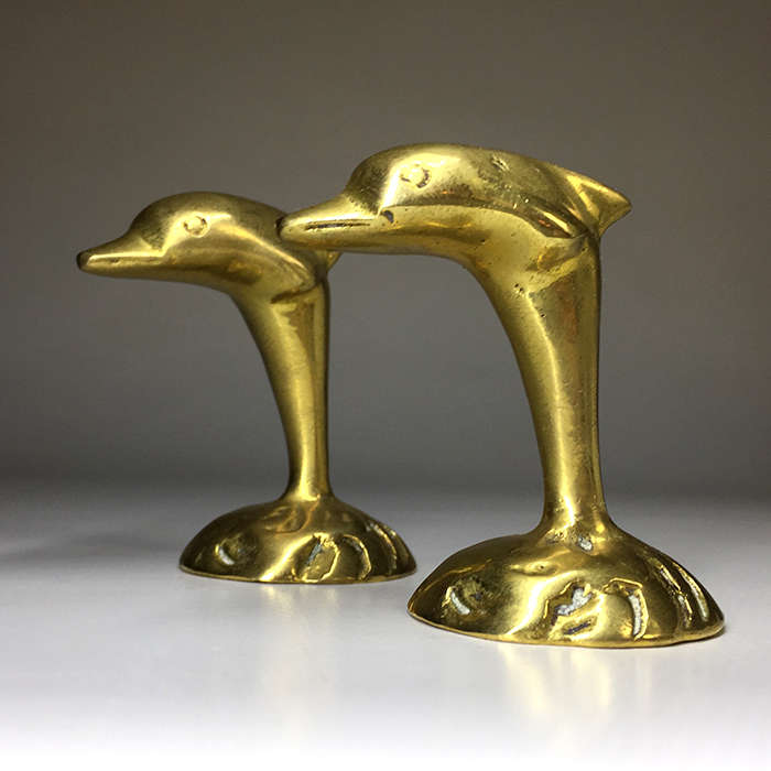 SOLID BRASS PAIR OF ORNAMENTAL DOLPHINS