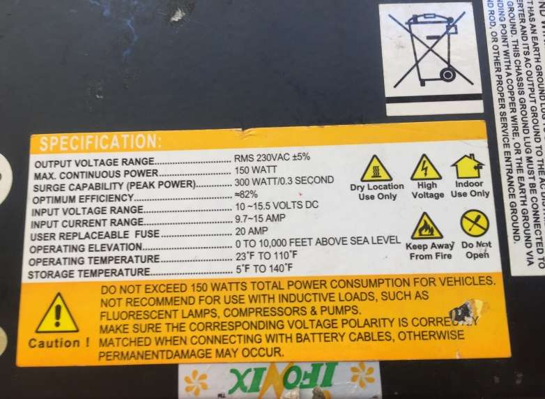POWER INVERTER  ' HUMAN POWER ' 12V. DC. / 230V AC. for vehicles, airplanes, boats , ATV,s