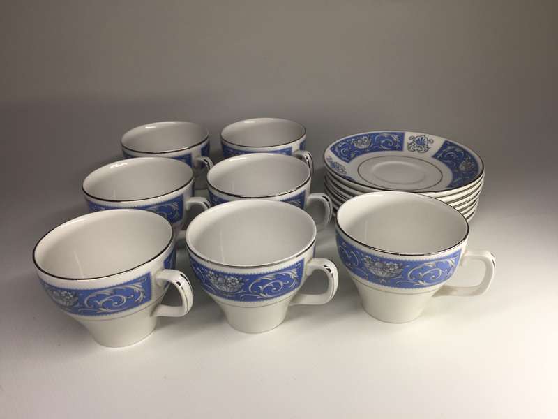 WOODS ENGLAND  SET OF 7  ,DEMITASSE DUOS  ' LUCERNE'  PATTERN