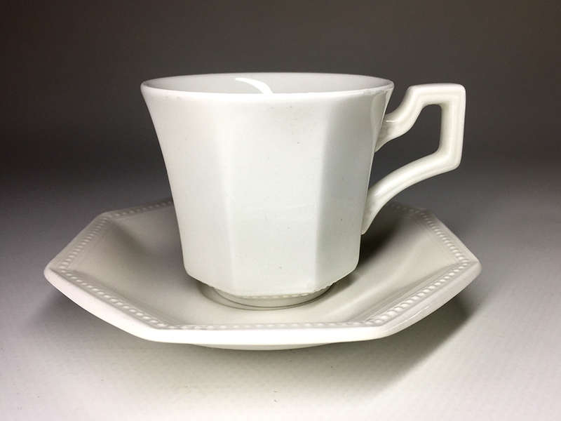 JOHNSON BROS. WHITE , OCTAGONAL SHAPE DESIGN , IRONSTONE , DEMITASSE /  ESPRESSO DUOS  six available