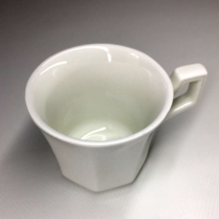 JOHNSON BROS. WHITE , OCTAGONAL SHAPE DESIGN , IRONSTONE , DEMITASSE /  ESPRESSO DUOS  six available