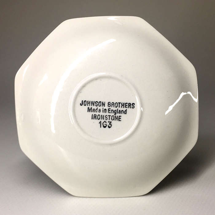 JOHNSON BROS. WHITE , OCTAGONAL SHAPE DESIGN , IRONSTONE , DEMITASSE /  ESPRESSO DUOS  six available