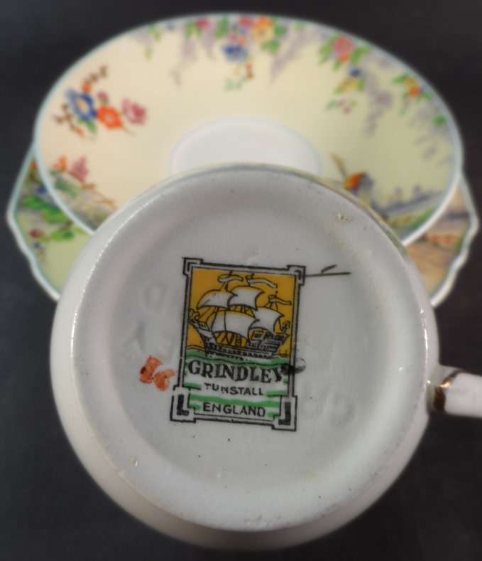GRINDLEY TUNSTALL PORCELAIN TEA / COFFEE TRIOS  ' THE OLD MILL '