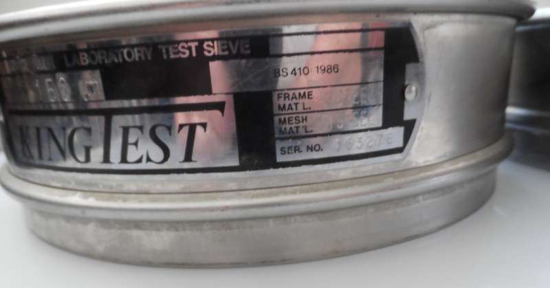 PAIR OF  STAINLESS STEEL  , FLOUR MILL , LABORATORY TEST SIEVES 1 X LABOTEC , 1 X KINGTEST  , 150um