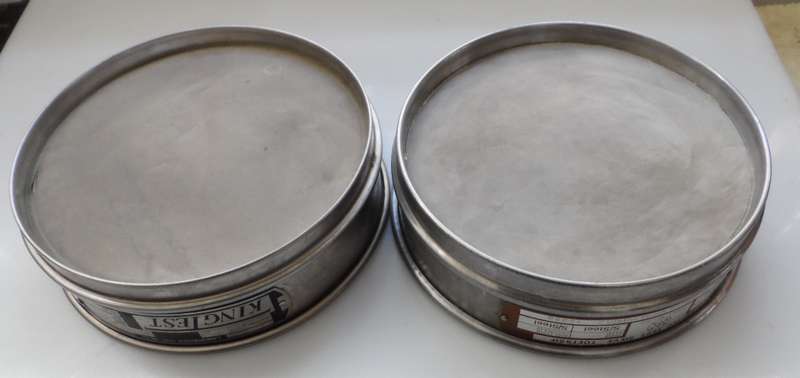 PAIR OF  STAINLESS STEEL  , FLOUR MILL , LABORATORY TEST SIEVES 1 X LABOTEC , 1 X KINGTEST  , 150um